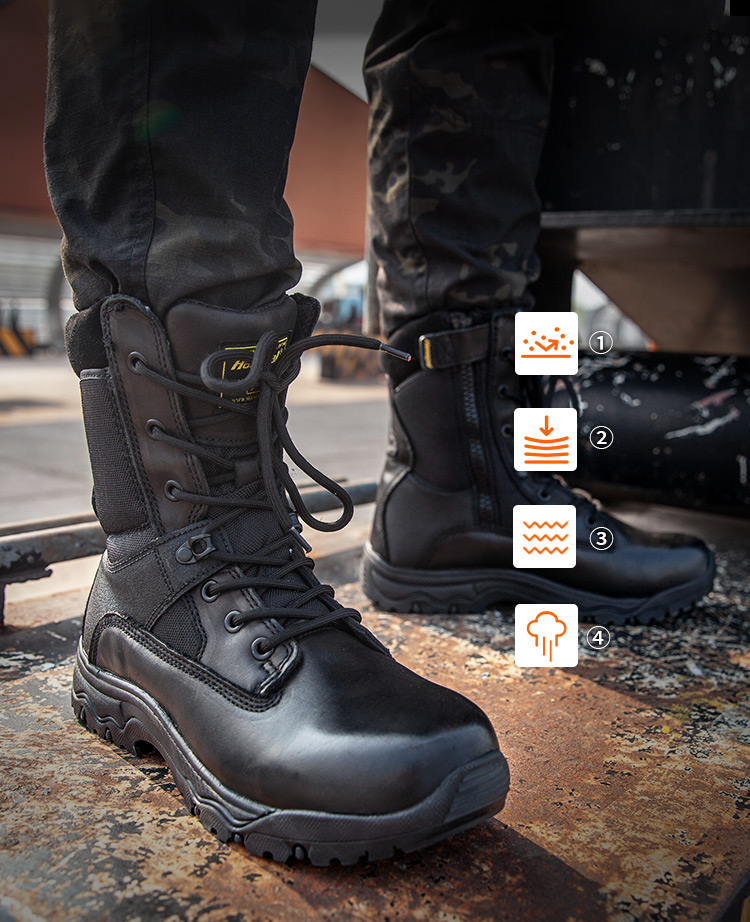 YKK Zipper Full Grain Leather Police Boots